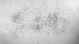 Tiny pen marks and scattered sand on paper