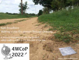 Small square 'Groundlines' pencil ground rubbing on sandy track with title text and 4WCop2022 logo