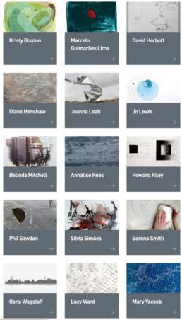 Screenshot of artists selected for exhibition - thumbnail images and names (2 of 2) Ecologies of Drawing: In Situ