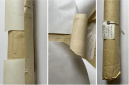 rolls of paper with labels, close-up image